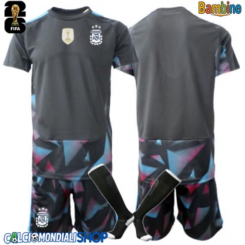 Maglie da calcio Argentina Portiere Prima Maglia Bambino Mondiali 2026  Manica Corta + Pantaloni corti)